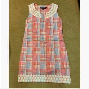Vinyard Vines Harbor madras crochet lace trim shift dress sz 2